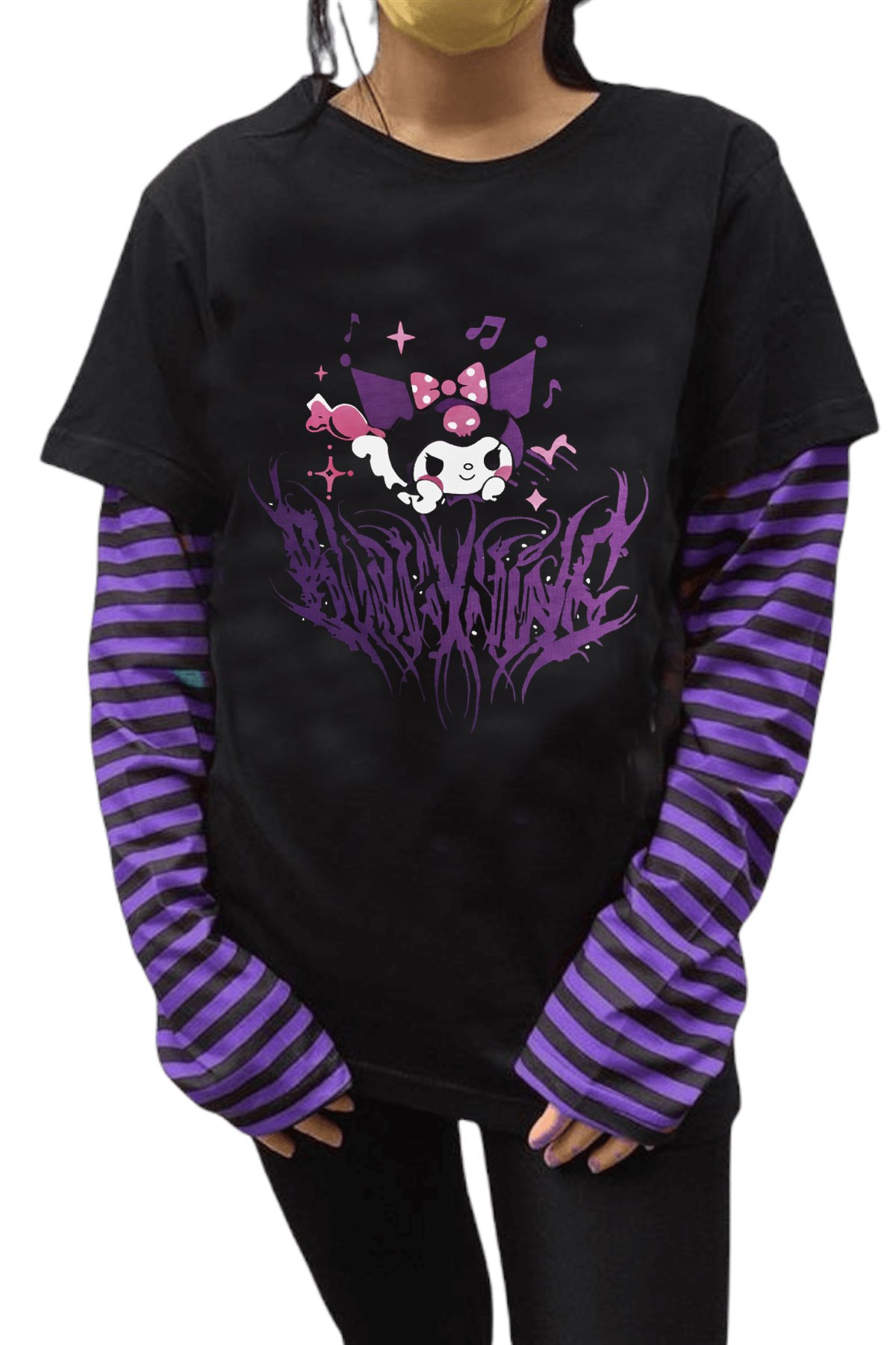 Anime Kuromi Siyah Unisex Oversize Uzun Kollu Tshirt