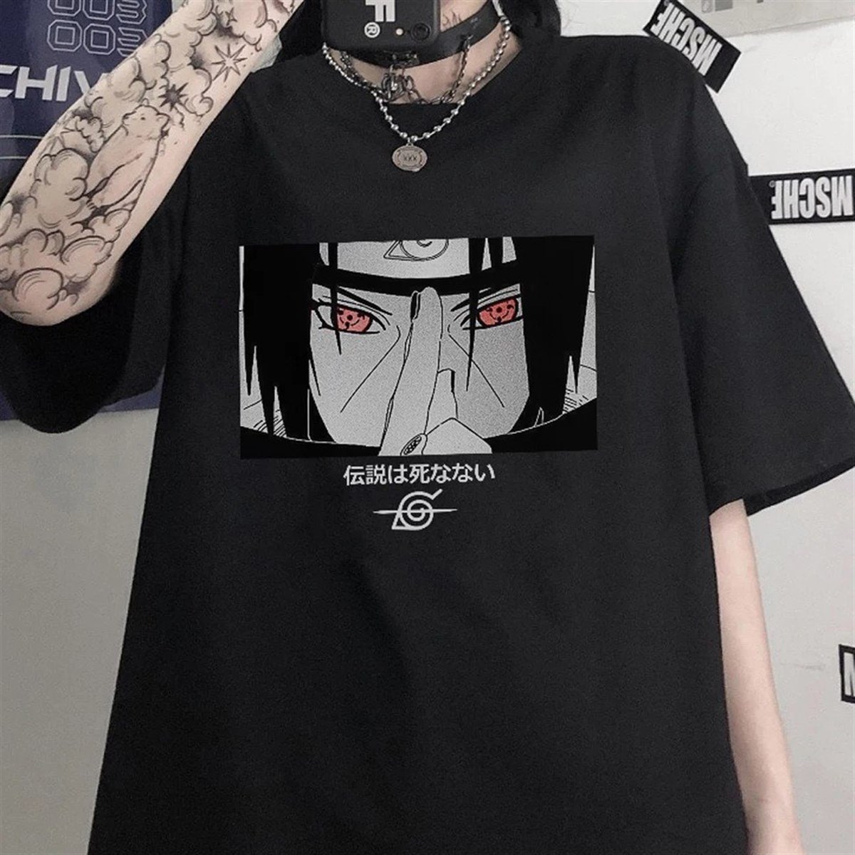 Anime Red Eyes Itachi Uchiha Siyah Unisex Tshirt