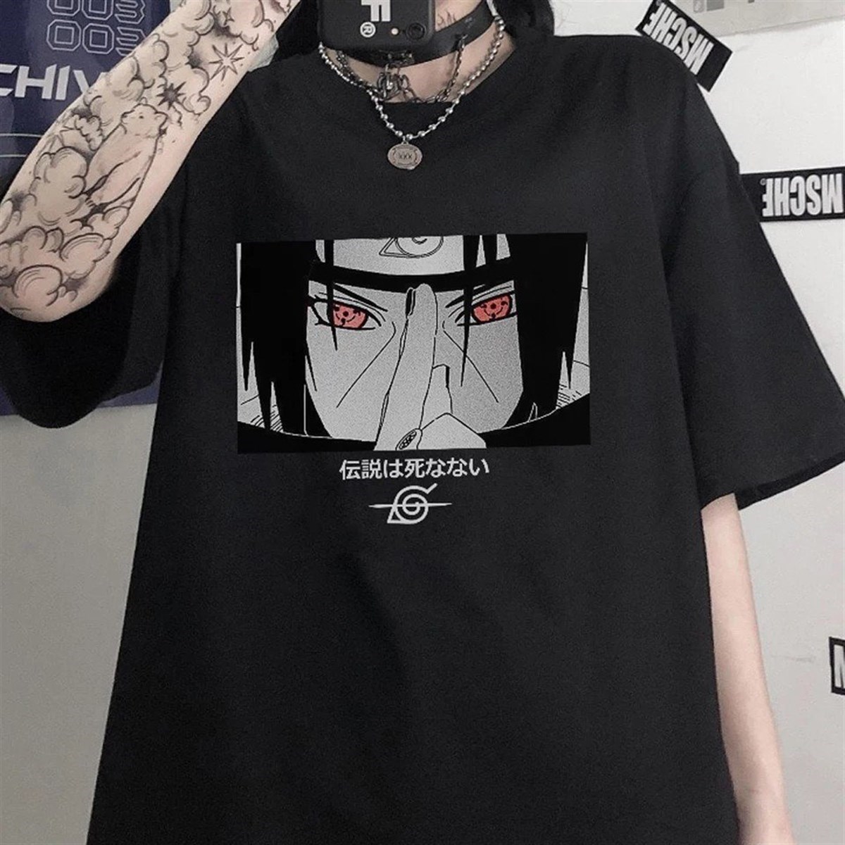 Anime Red Eyes Itachi Uchiha Siyah Unisex Tshirt
