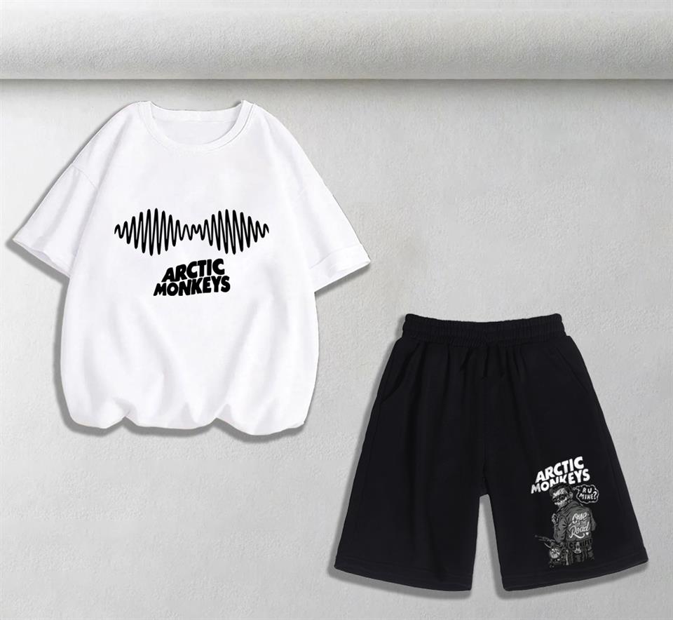 Arctic Monkeys Baskılı Unisex Oversize Beyaz T-shirt & Şort İkili Takım
