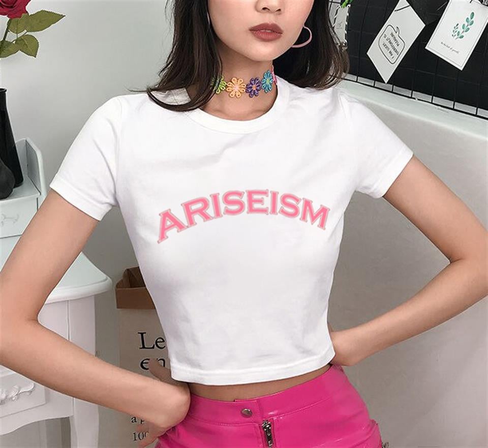 Ariseism Baskılı Beyaz Crop