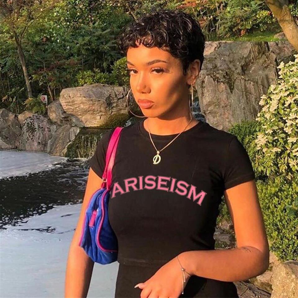 Ariseism Baskılı Siyah Crop
