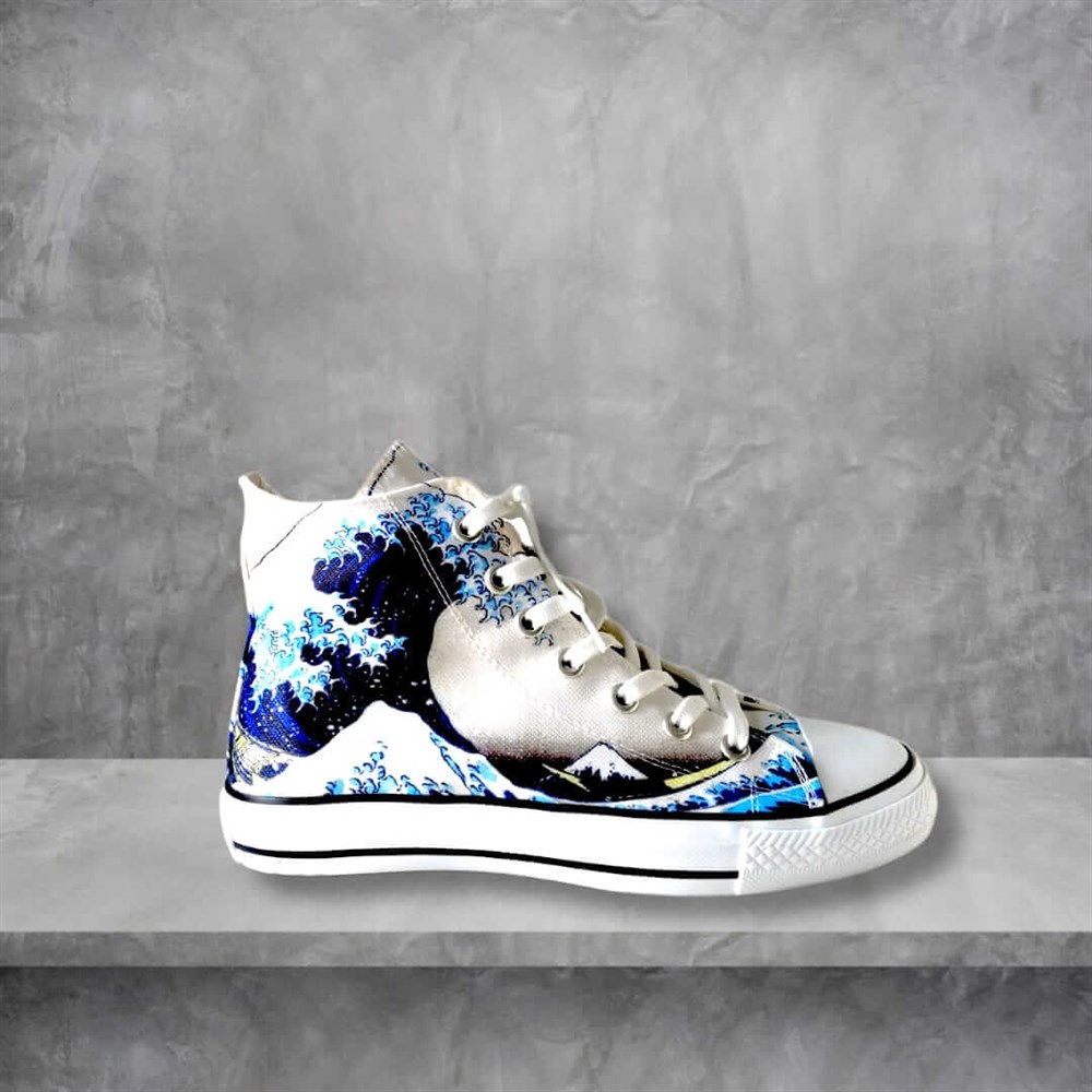 Art Katsushika Hokusai The Great Wave Unisex Uzun Canvas Ayakkabı