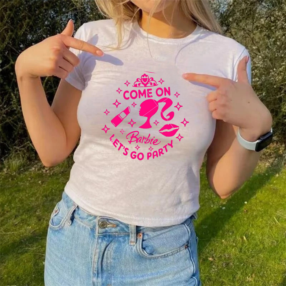 Barbie Baskılı Beyaz Crop