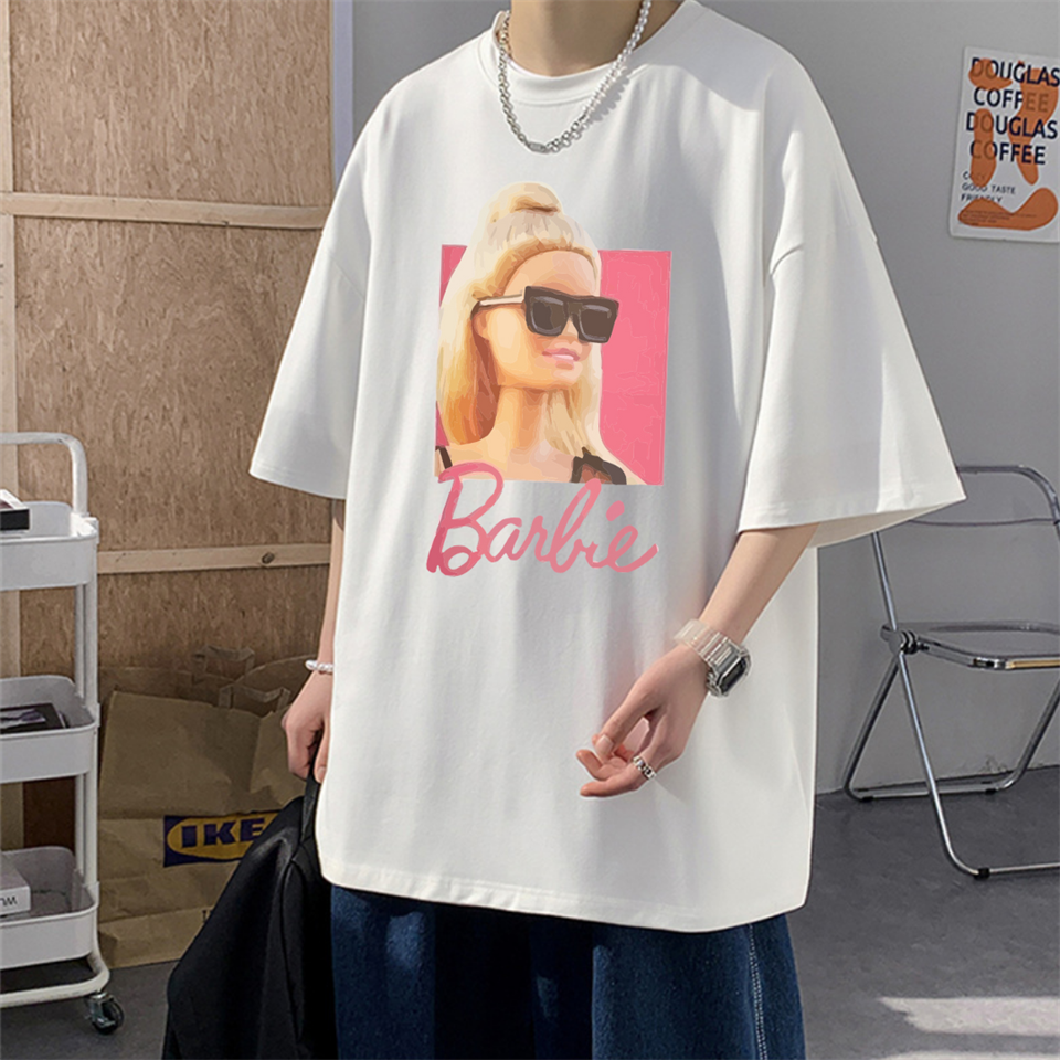 Barbie Baskılı Beyaz Unisex Oversize T-shirt