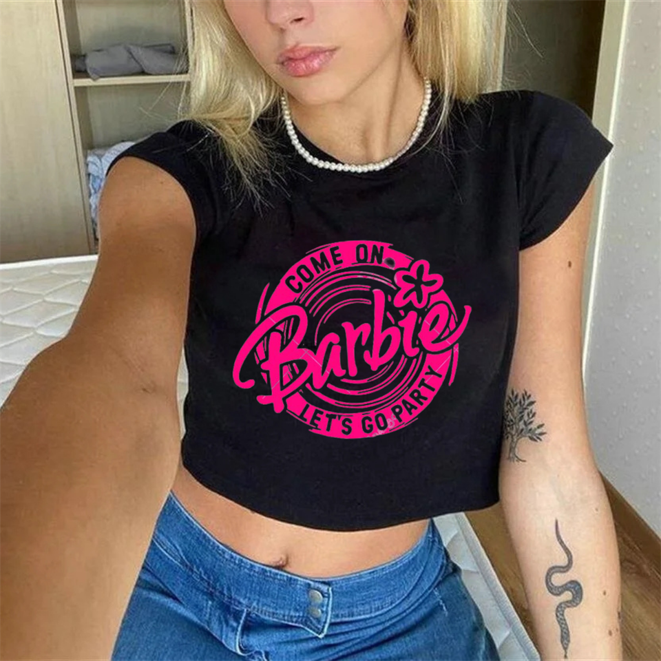 Barbie Baskılı Siyah Crop