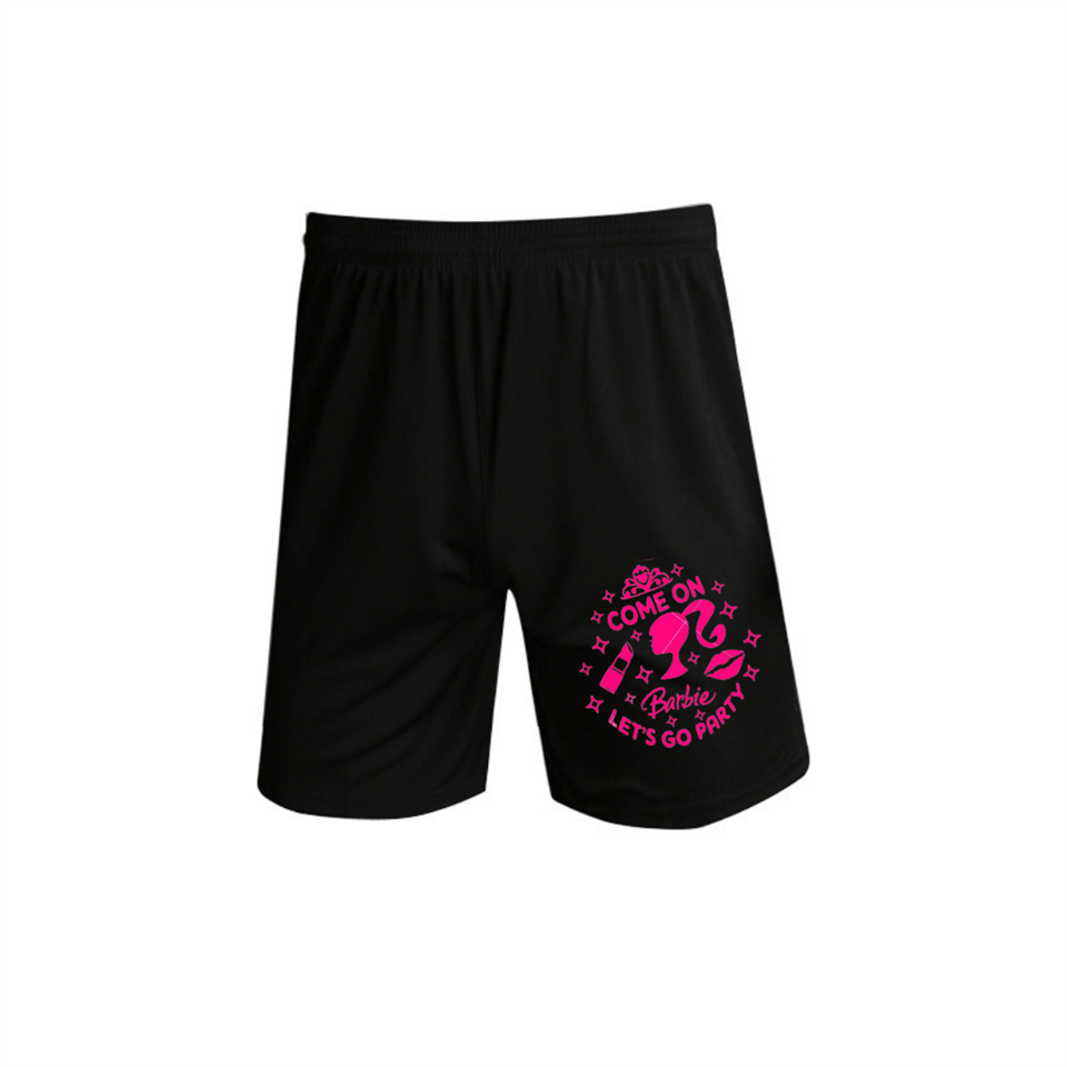 Barbie Baskılı Siyah Unisex Penye Şort