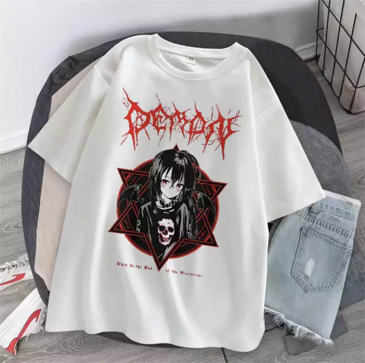 Beyaz Harajuku Punk Demon Unisex T-shirt