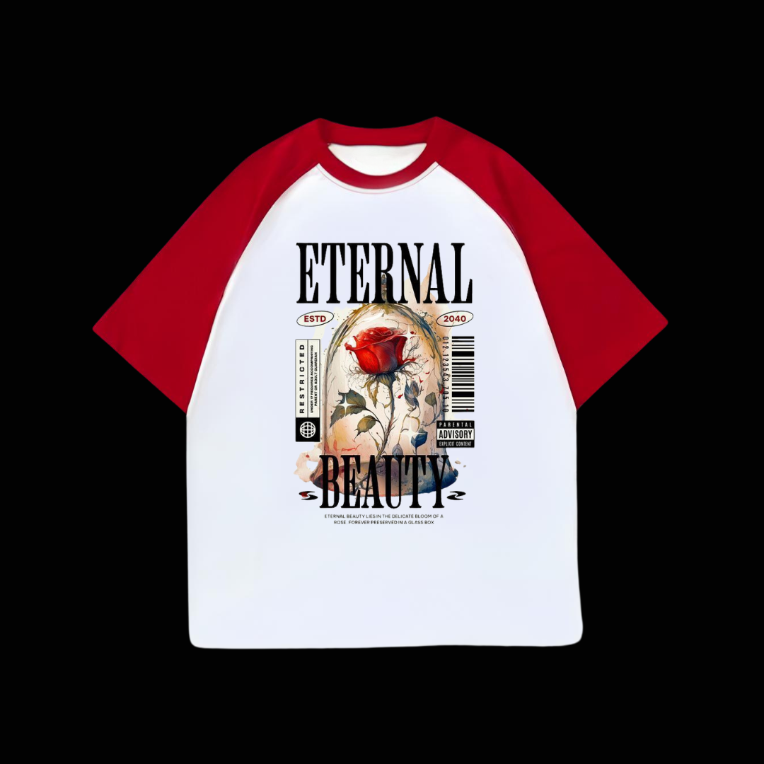 Beyaz Unisex Kırmızı Reglan Enternal Beuty T-Shirt