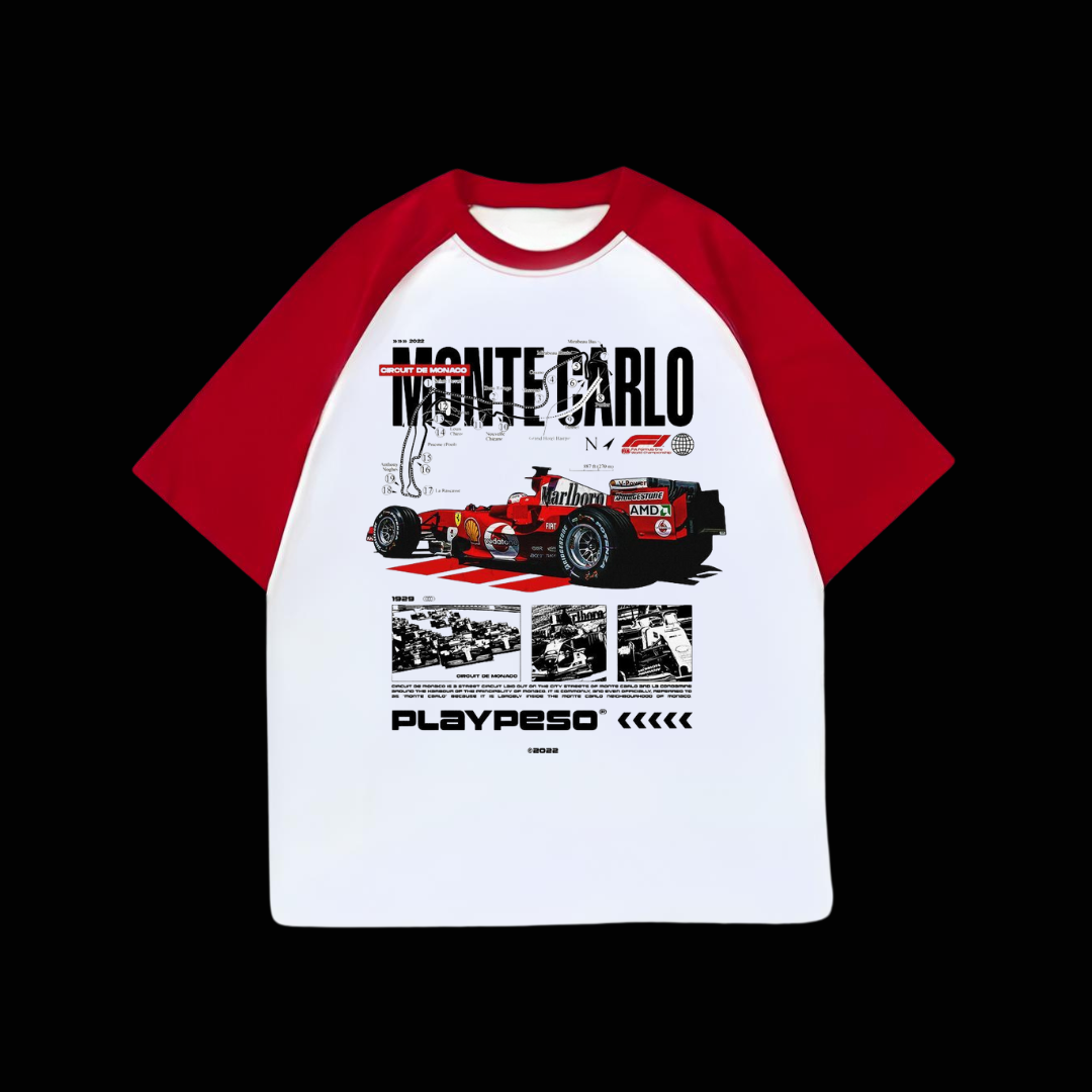 Beyaz Unisex Kırmızı Reglan Monte Carlo F1 T-Shirt