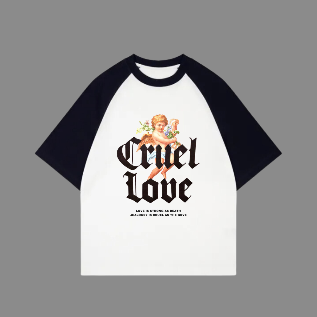 Beyaz Unisex Siyah Reglan Love Valentine's T-Shirt
