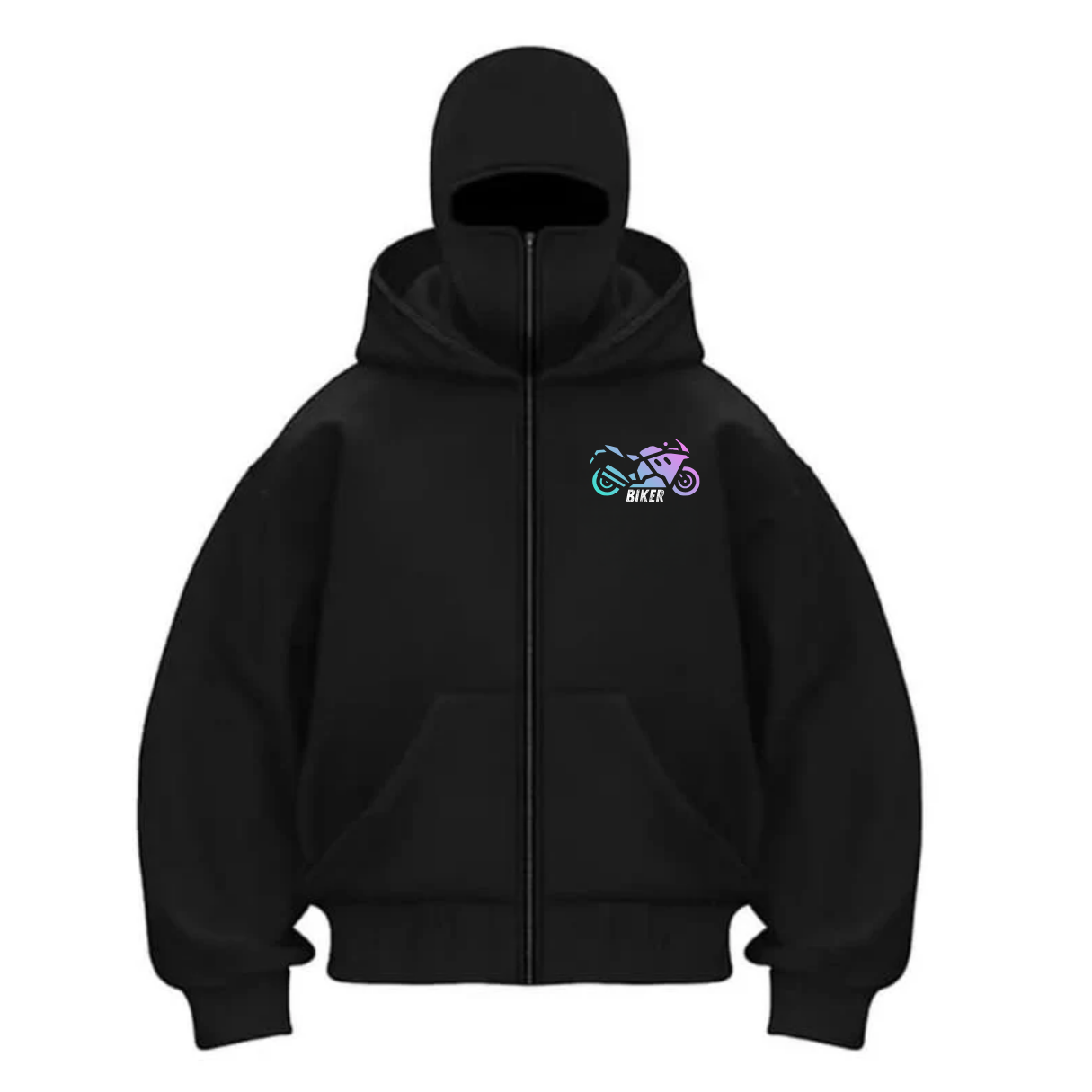 Biker 3 İplik ( Kalın )  Şardonlu ( İçi Pamuklu )  Unisex Kar Maskeli Kapüşonlu Oversize Hırka
