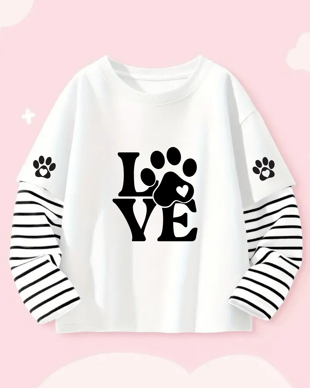 Black Cat Fake Sleeves Unisex Uzun Kollu Beyaz T-Shirt