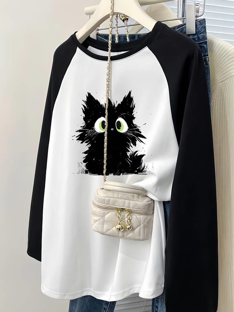 Black Cat Reglan Uzun Kollu Make Sense Baskılı Beyaz T-Shirt