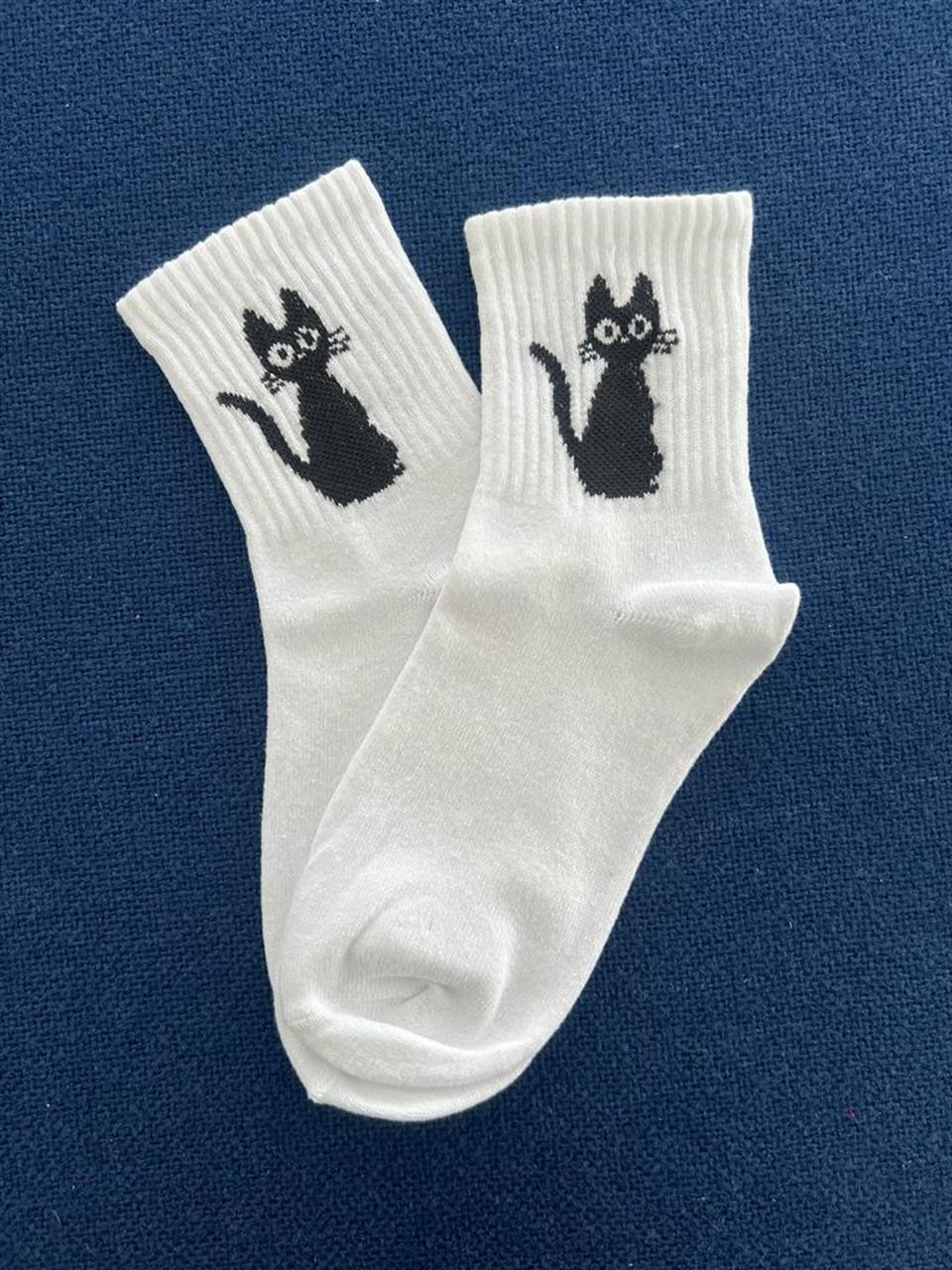 Black Cat Unisex Beyaz Kolej Çorap