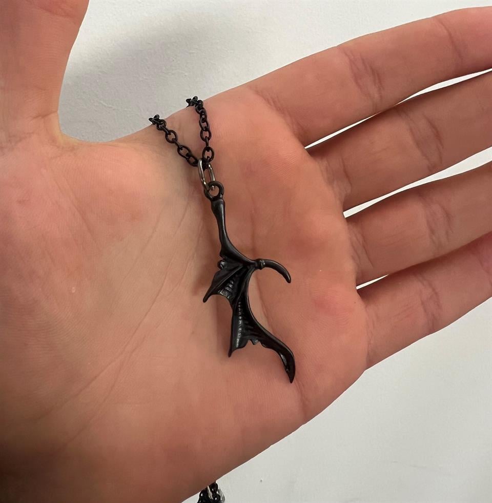 Black Single Wing Tasarım Unisex Kolye
