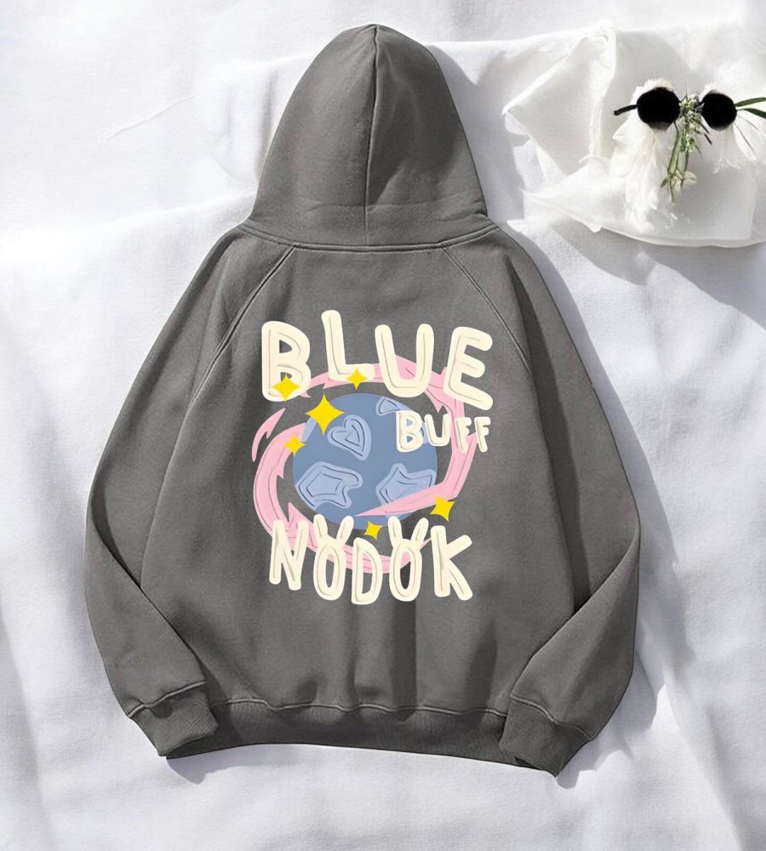 Blue Antrasit Baskılı Kapşonlu Sweatshirt