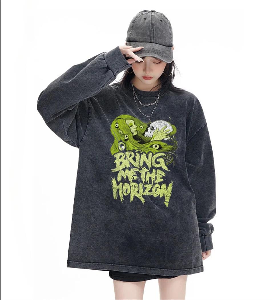Bring Me The Horizon Baskılı Yıkamalı Vintage Unisex Oversize Bisiklet Yaka Sweatshirt