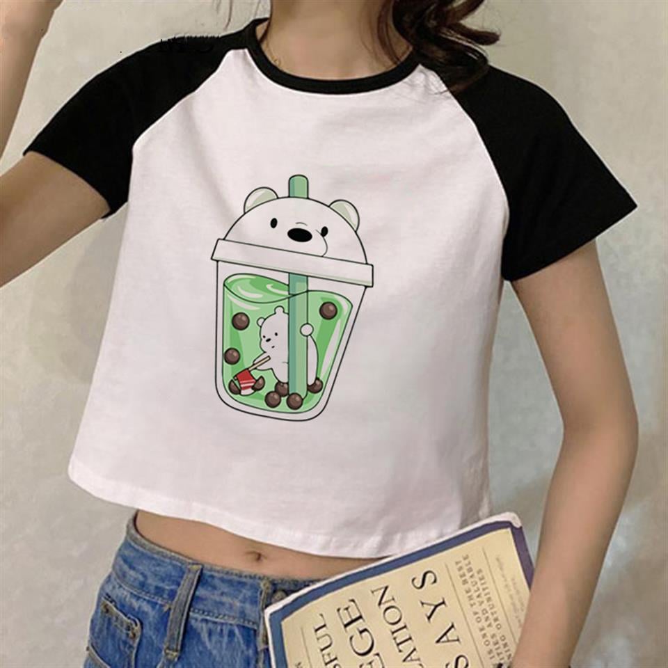 Buddy Bears Baskılı Reglan Kol Beyaz Crop