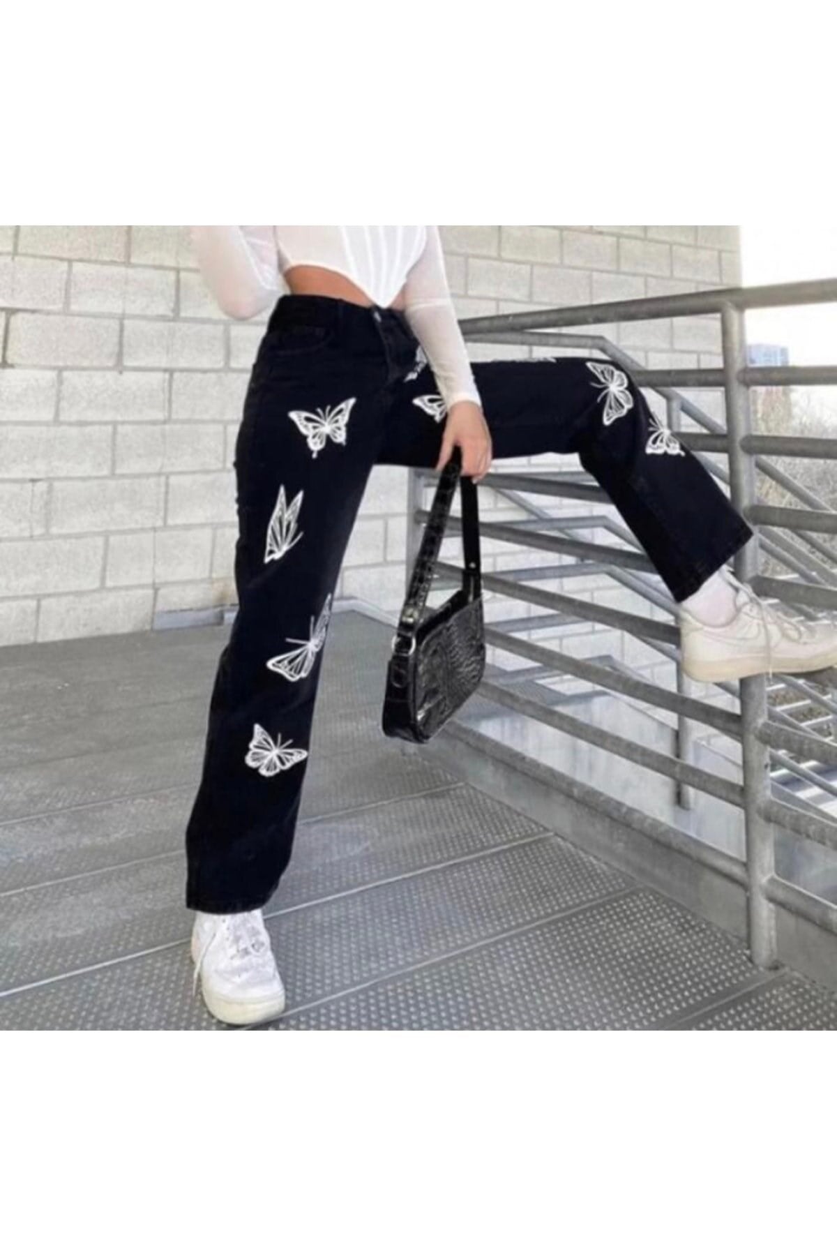 Butterfly Siyah Palazzo Kar Yıkamalı  Jean