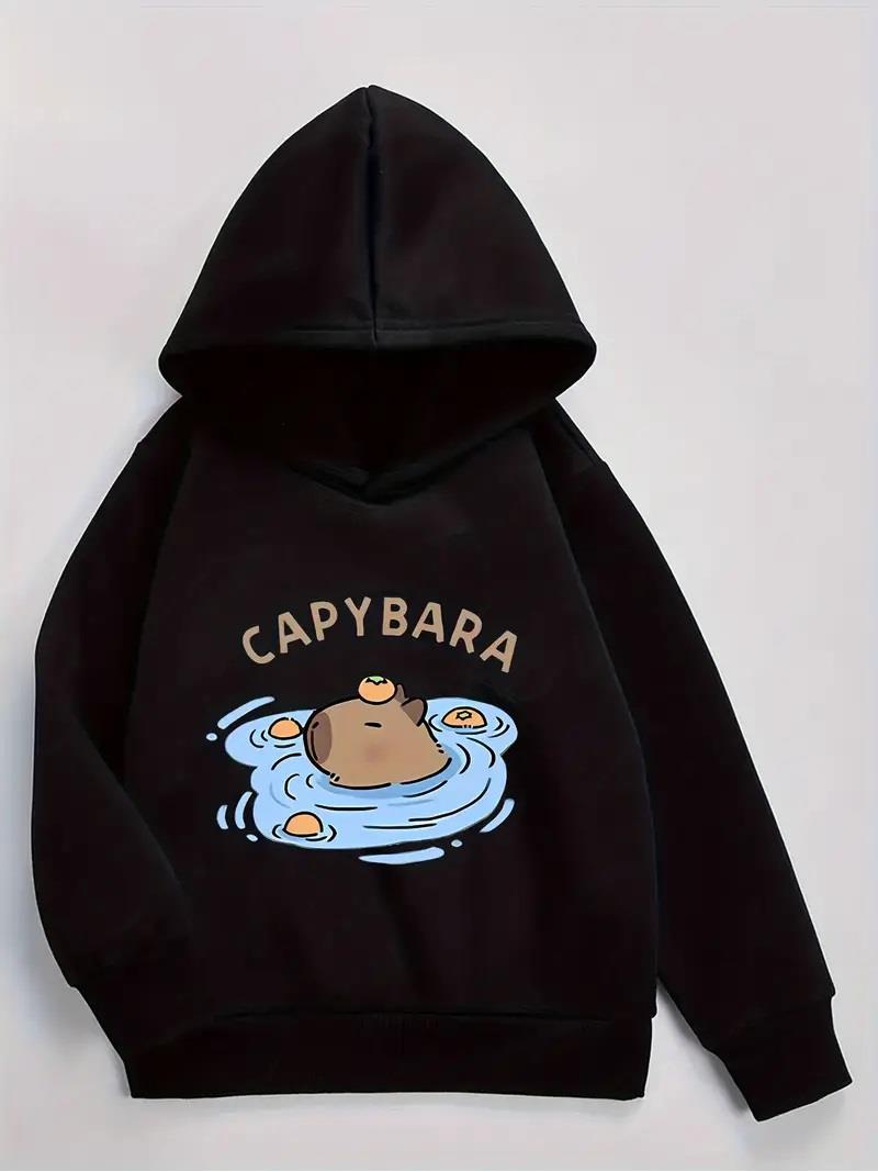 Capybara Siyah Kapşonlu Sweatshirt 