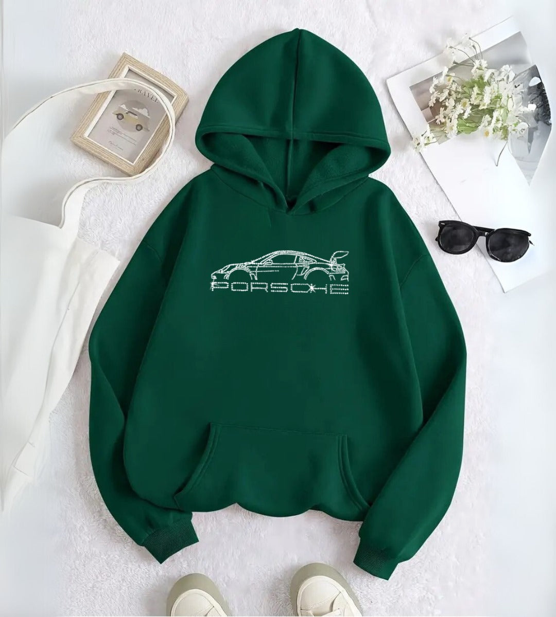 Car Detail Taş İşleme Detail Baskılı Kapşonlu Sweatshirt