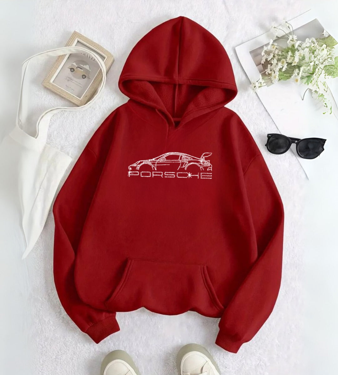 Car Detail Taş İşleme Detail Baskılı Kapşonlu Sweatshirt
