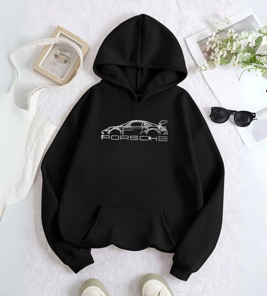 Car Detail Taş İşleme Detail Baskılı Kapşonlu Sweatshirt