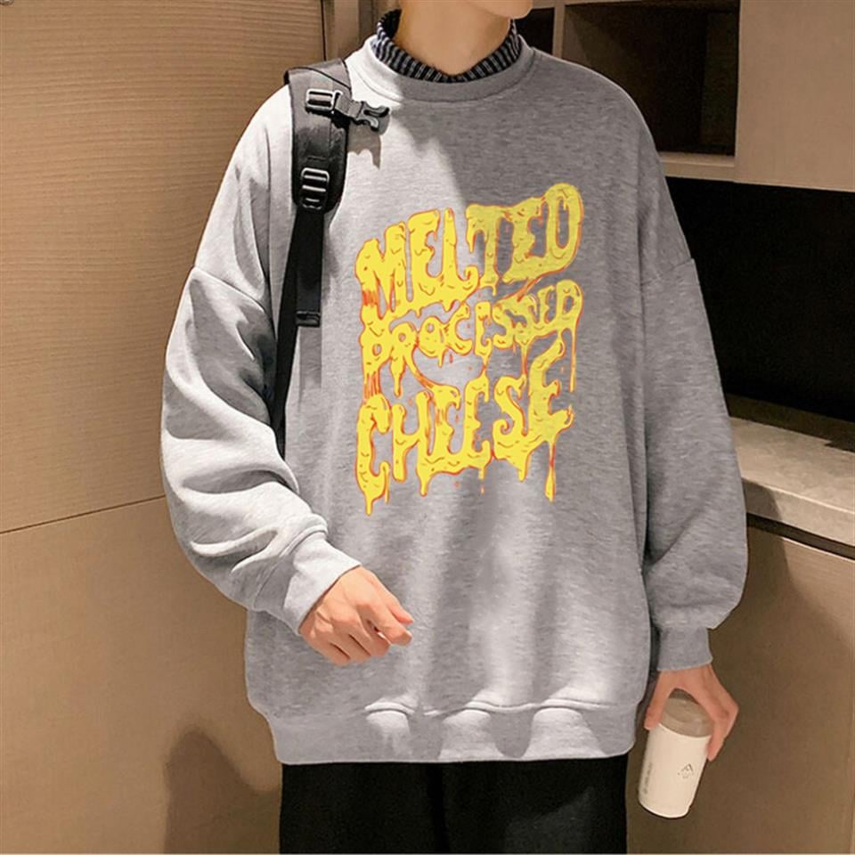 Cheese Baskılı Gri Unisex Oversize Bisiklet Yaka Sweatshirt