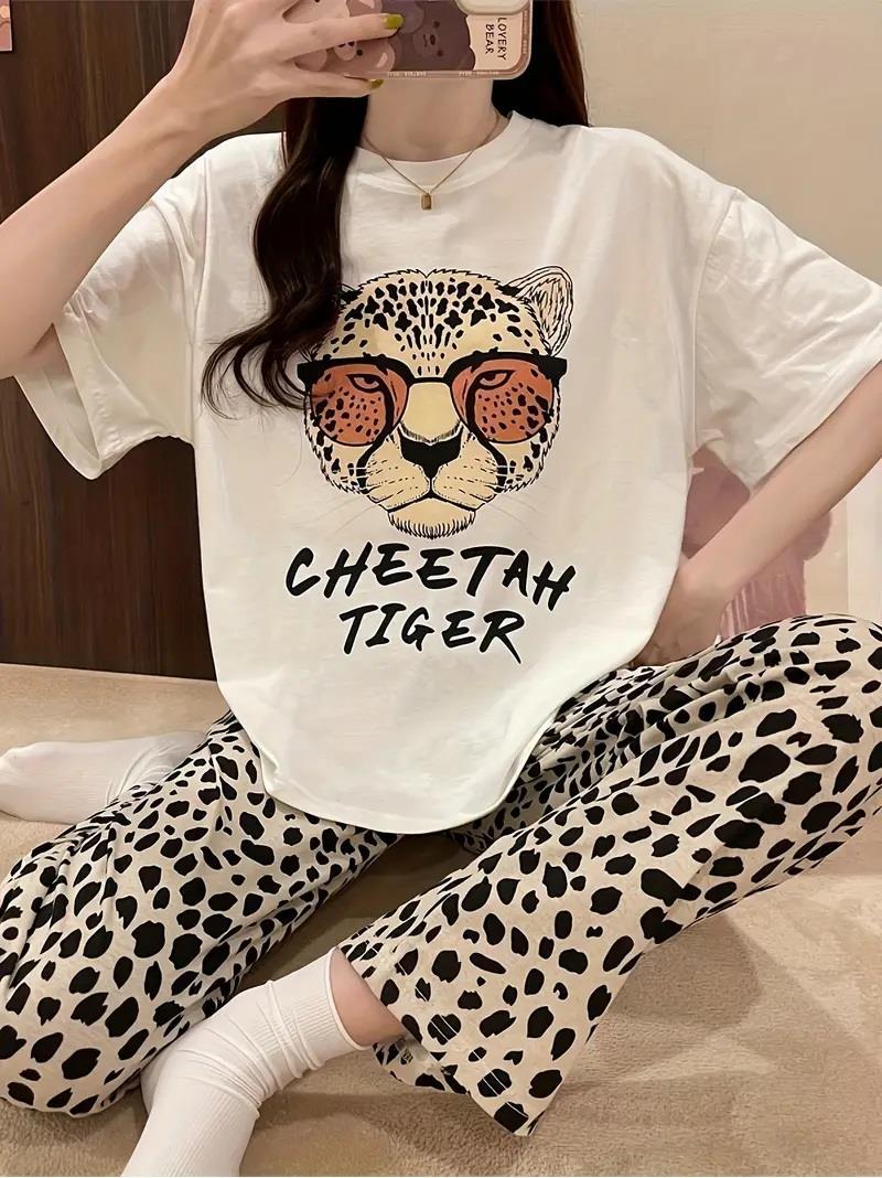 Çita Tiger Desenli Oversize Unisex T-shirt