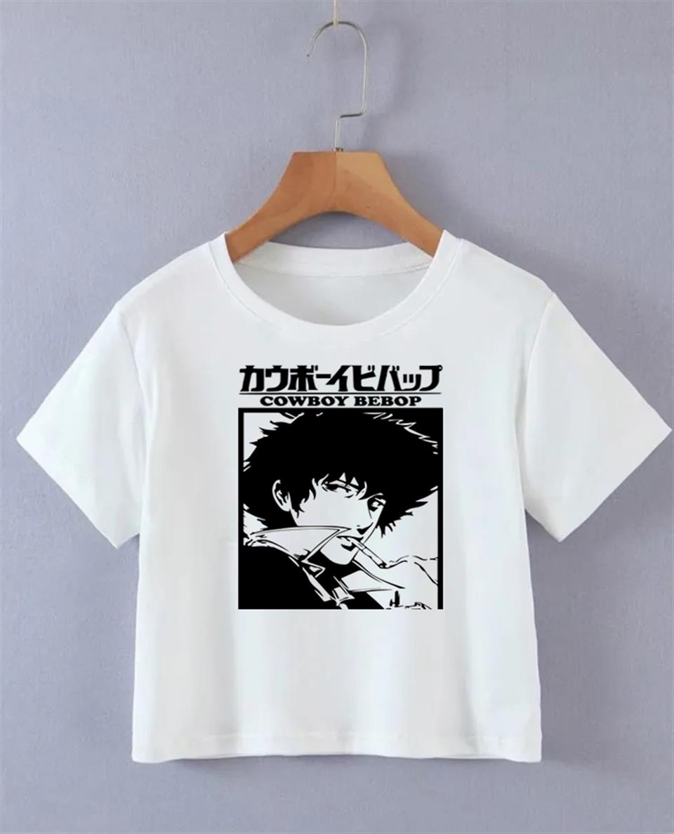 Cowboy Bebop Baskılı Siyah Crop
