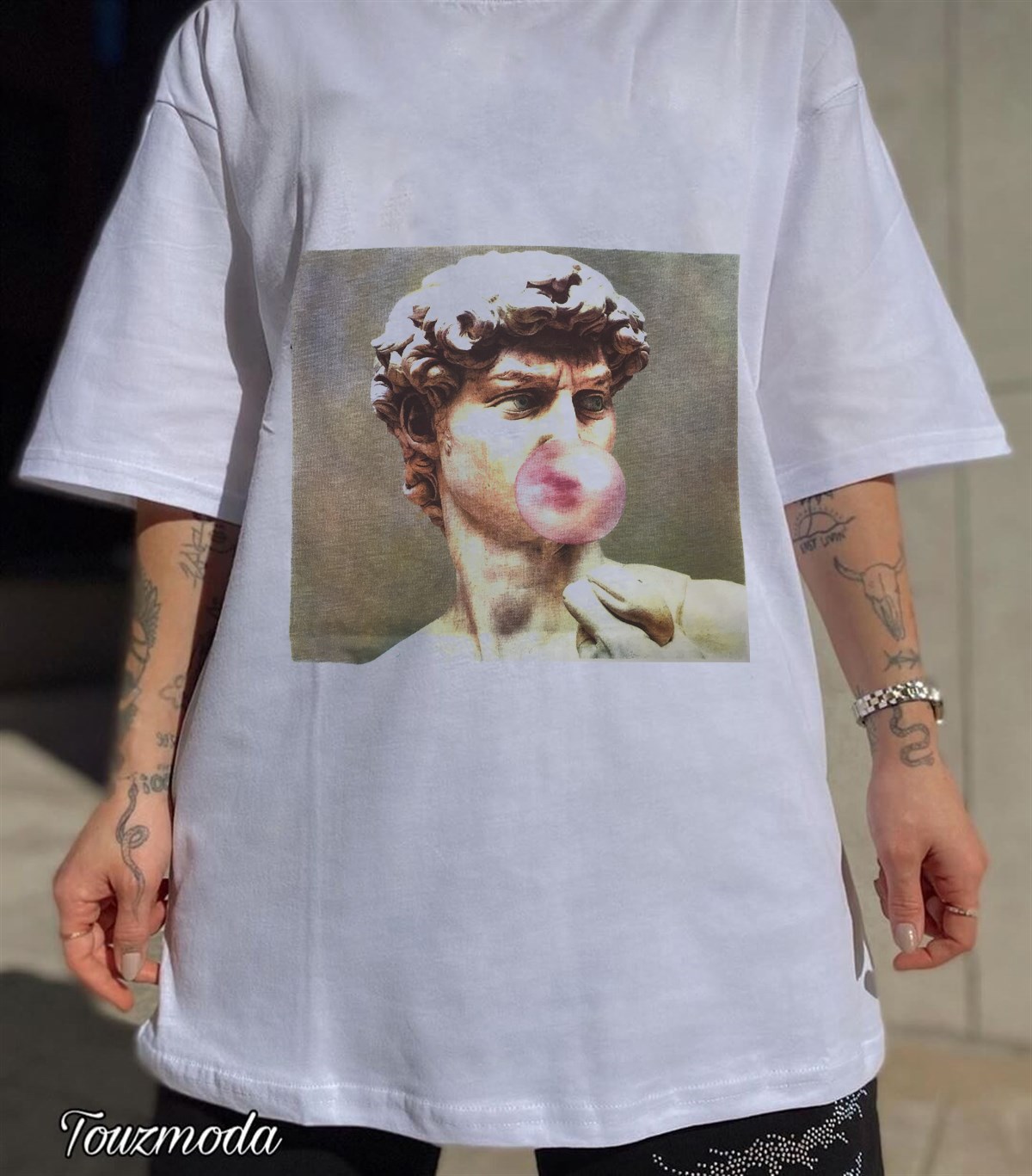 David Bubble Baskılı Unisex Beyaz T-shirt
