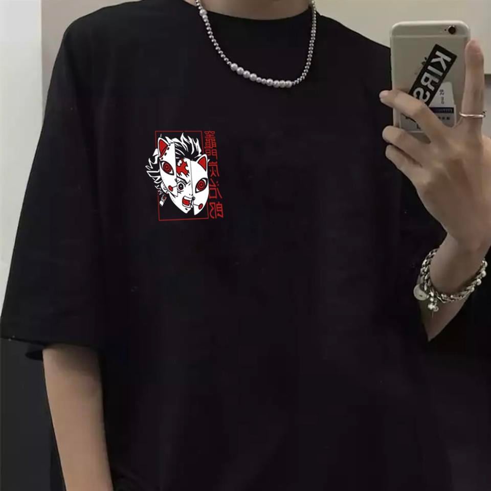 Demon Slayer Poster Baskılı Siyah Unisex Oversize T-shirt