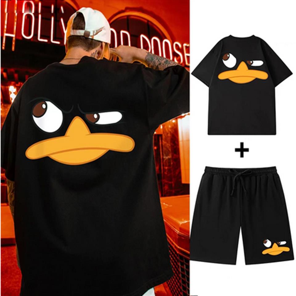 Duck Face Baskılı Siyah Unisex İkili Takım