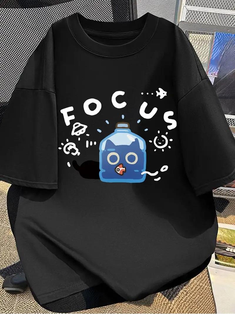 Focus Cat Baskılı Siyah T-shirt