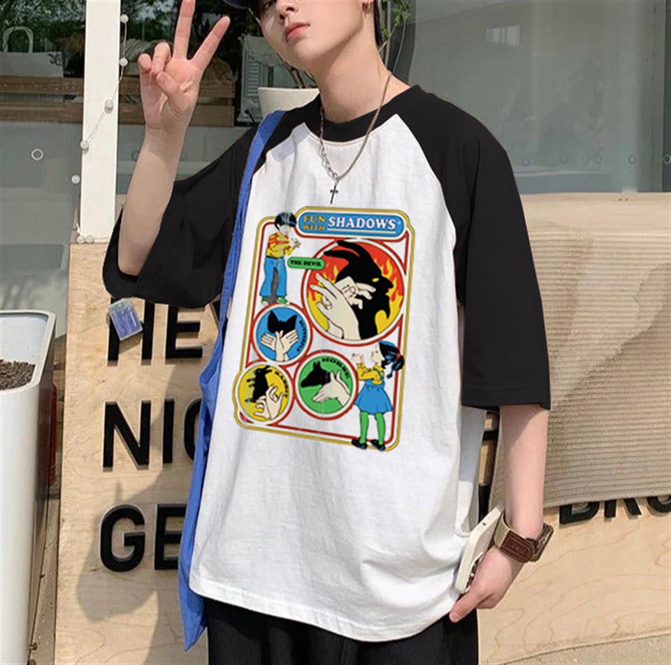 Fun With Shadows Baskılı Reglan Kol Beyaz Unisex Oversize T-shirt