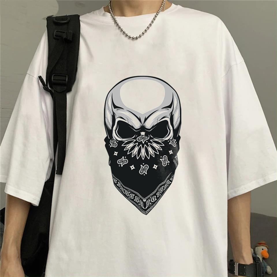 Gang Skull Baskılı Beyaz Unisex Oversize T-shirt