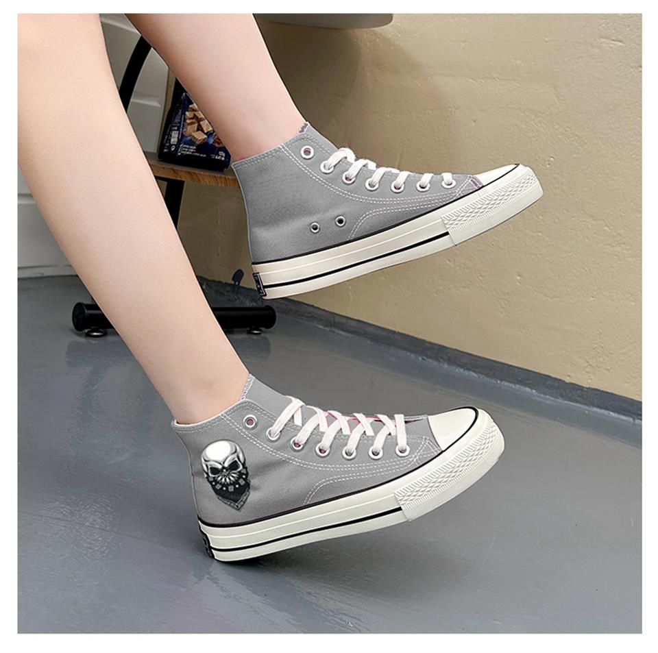 Gang Skull Baskılı Gri Unisex Kanvas Ayakkabı