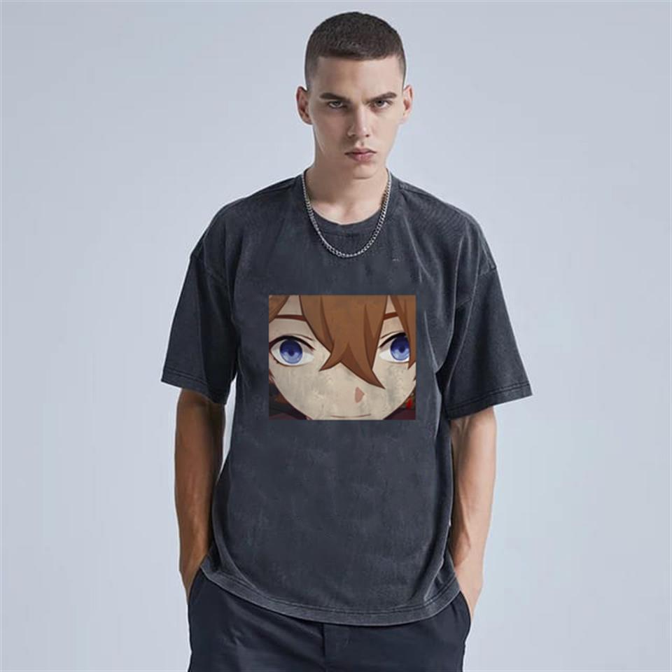 Genshin Impact Yıkmalı Unisex Eskitme T-shirt