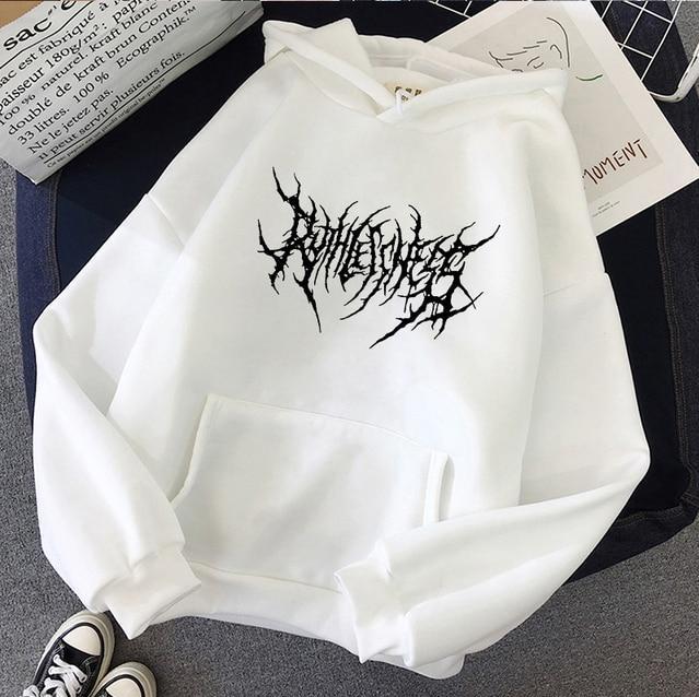 Gothic Graffiti Oversize Unisex Beyaz Kapşonlu Hoodie