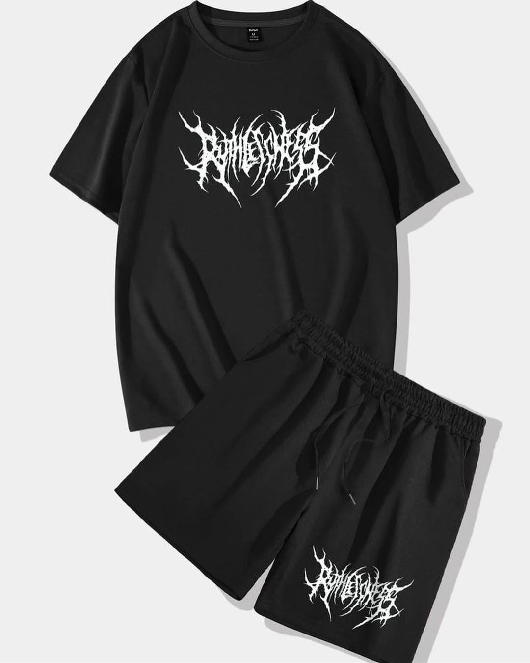 Gothic Graffiti Siyah Oversize Kısa Kol & Şort Unisex İkili Takım
