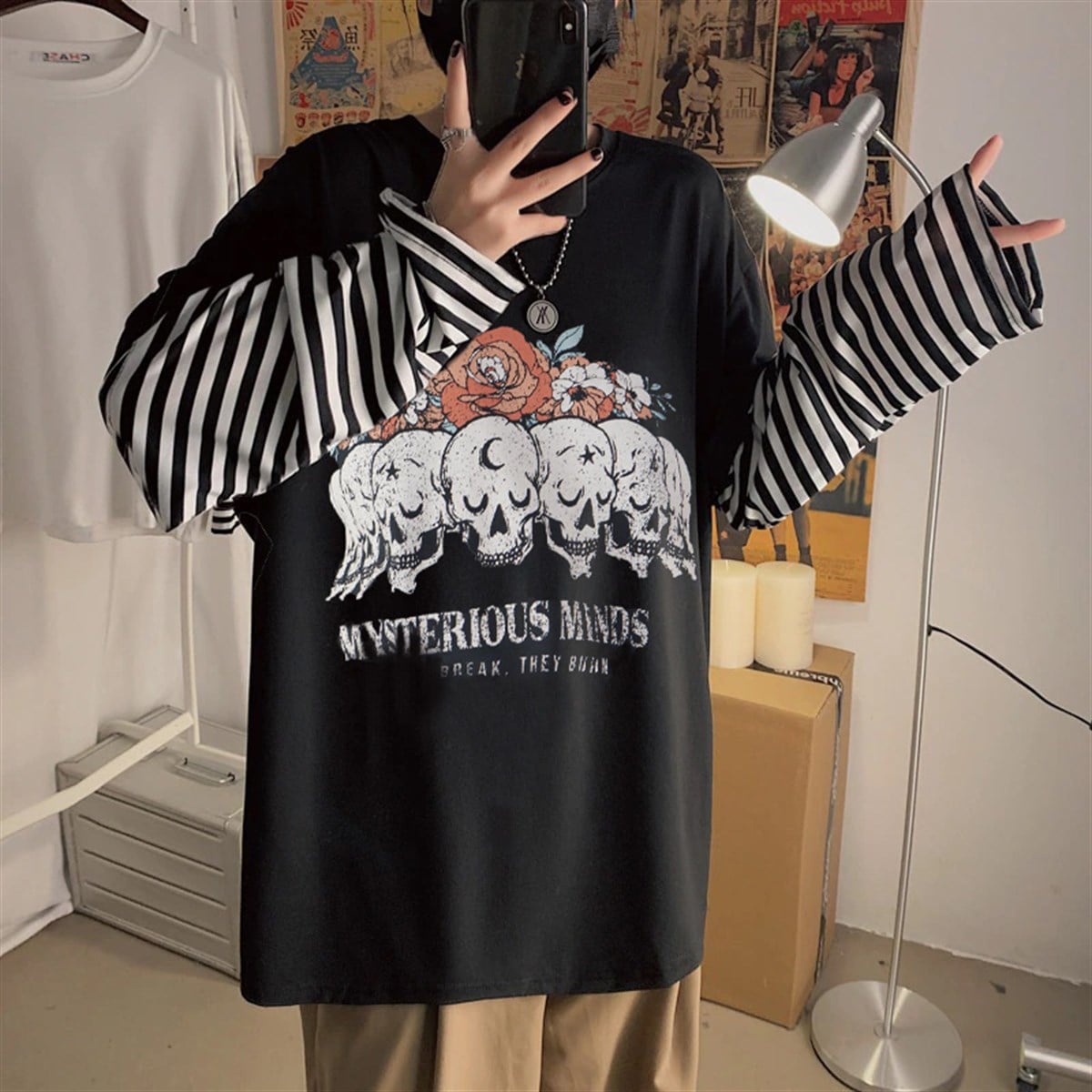 Gothic Mysterious Minds Unisex Oversize Uzun Kolu T-Shirt