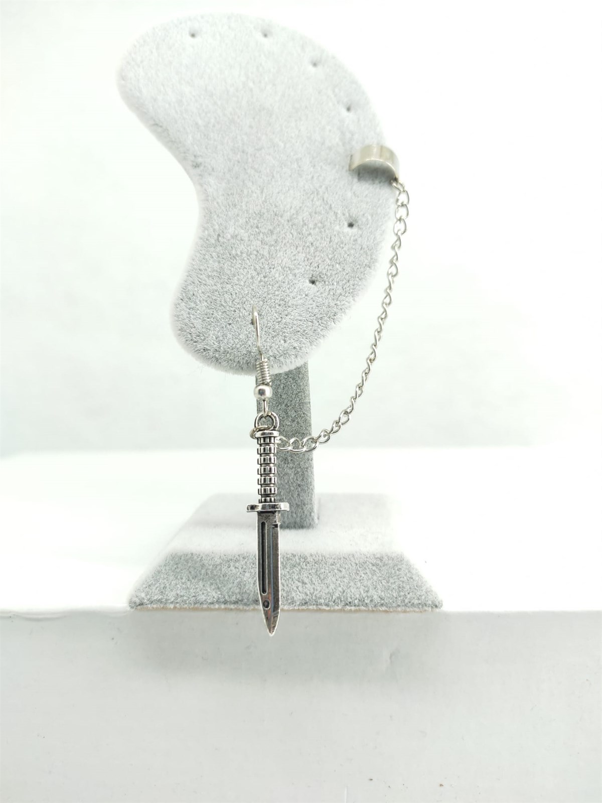 Gothic Punk Cross Uzun Zincirli Knife Küpe
