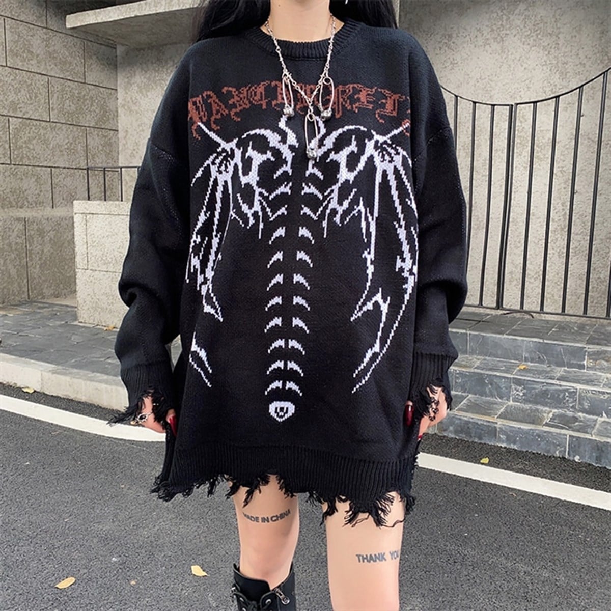 Gothic Skeleton Siyah Unisex Oversize Kazak