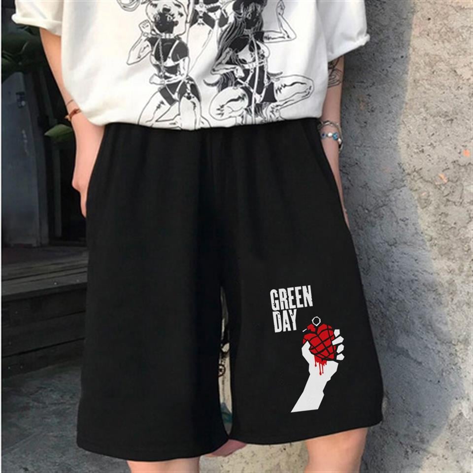 Green Day Baskılı Siyah Unisex Penye Şort