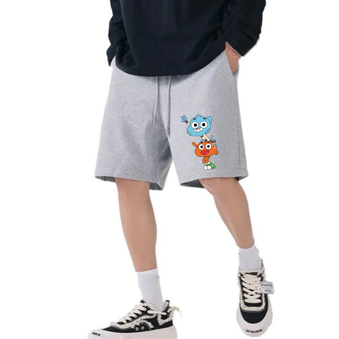 Gumball Baskılı Gri Unisex Penye Şort