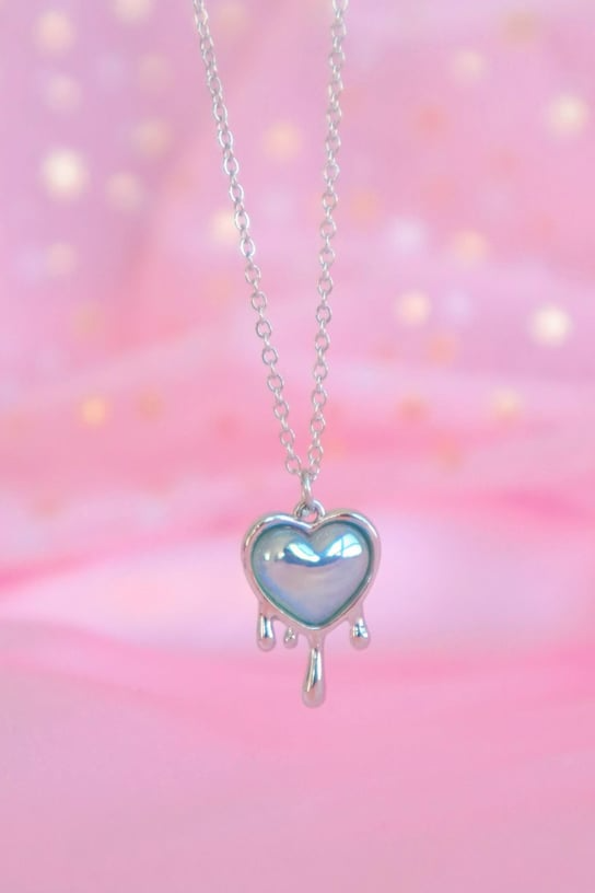Gümüş Renk Zincirli Blue Crystal Heart Melting İthal Kolye