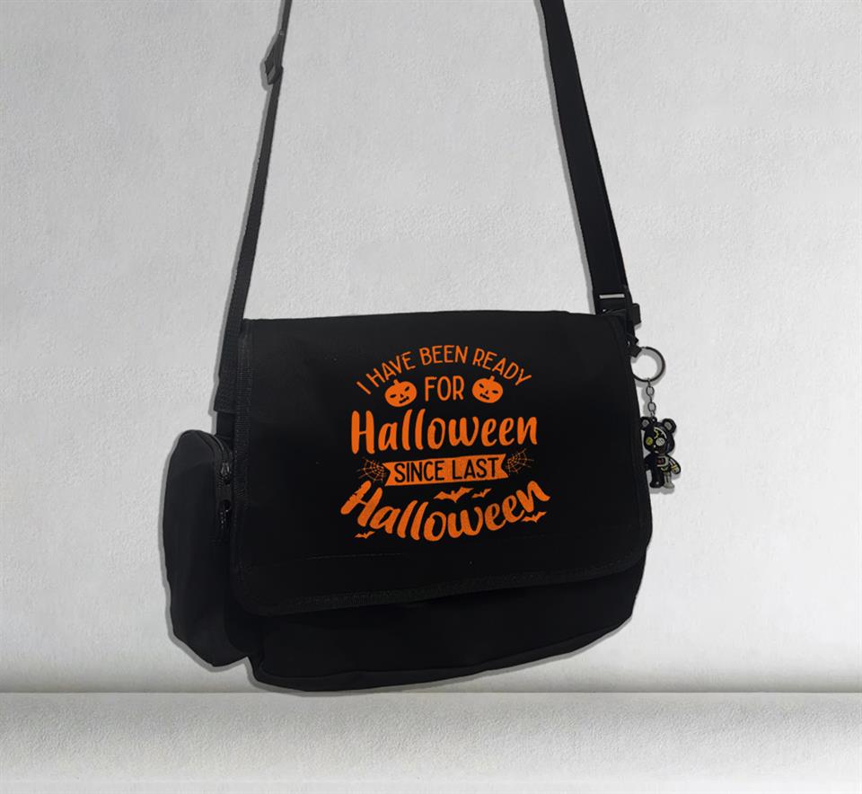 Halloween I Have Been Ready Baskılı Unisex Siyah Postacı Çantası