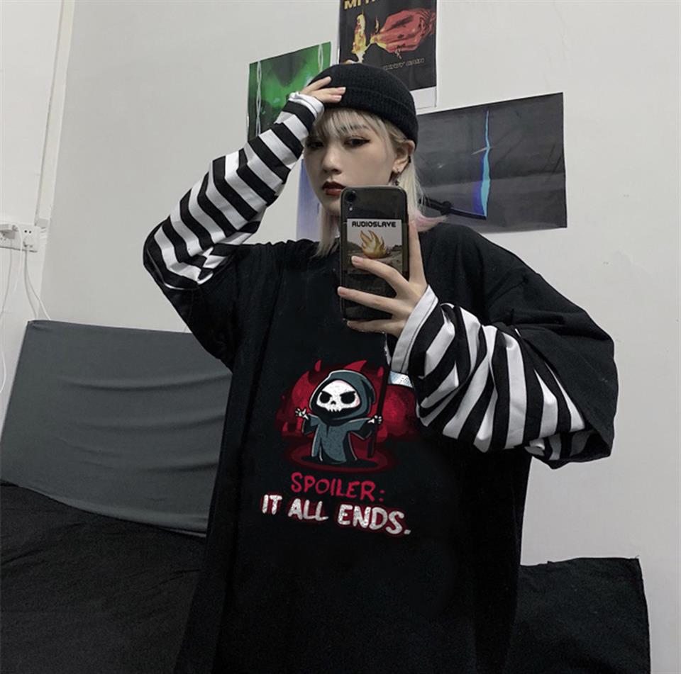 Halloween It All Ends Baskılı Fake Sleeves Unisex Siyah T-shirt