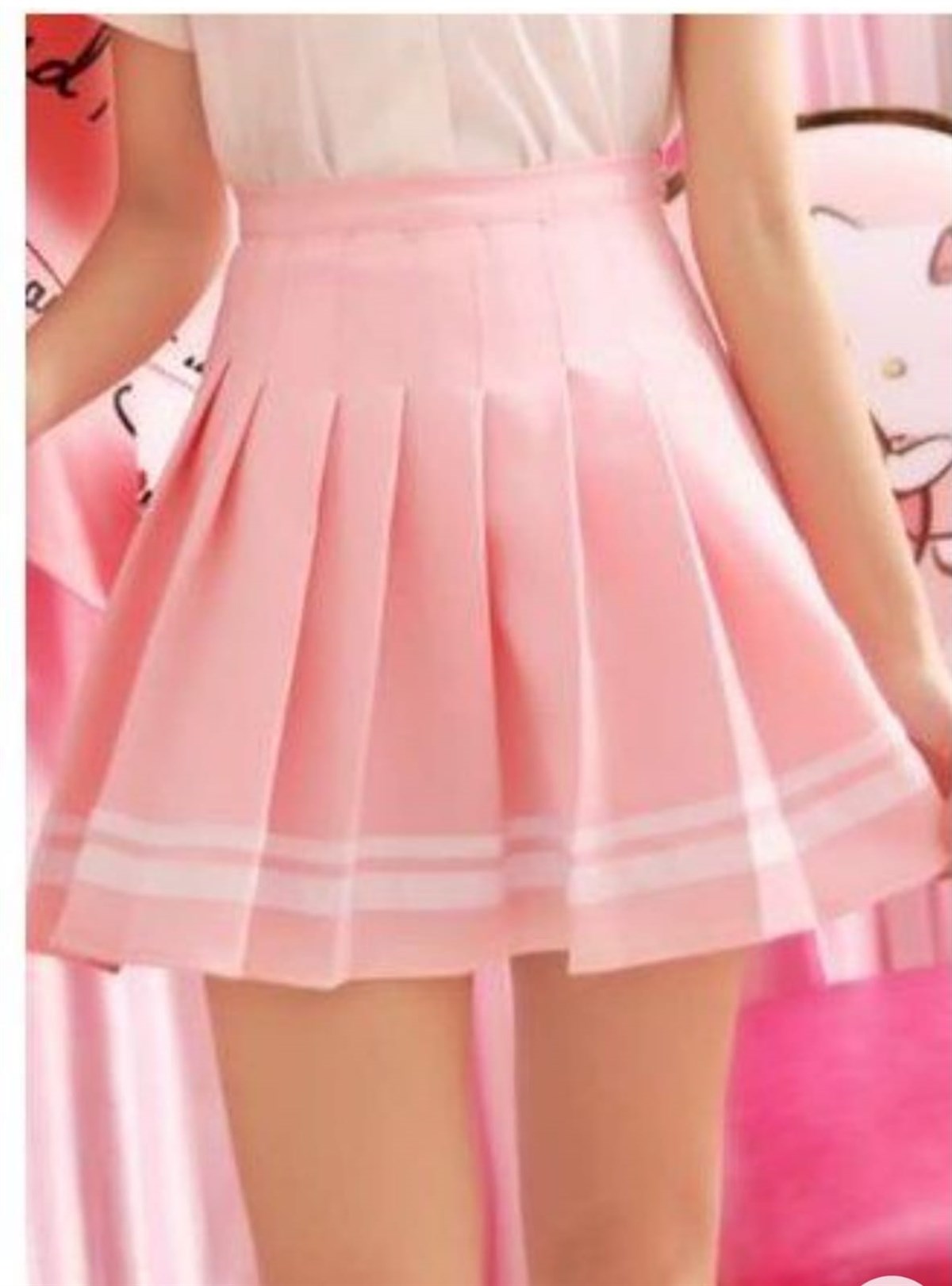 Harajuku Beyaz Çizgili Pembe Etek